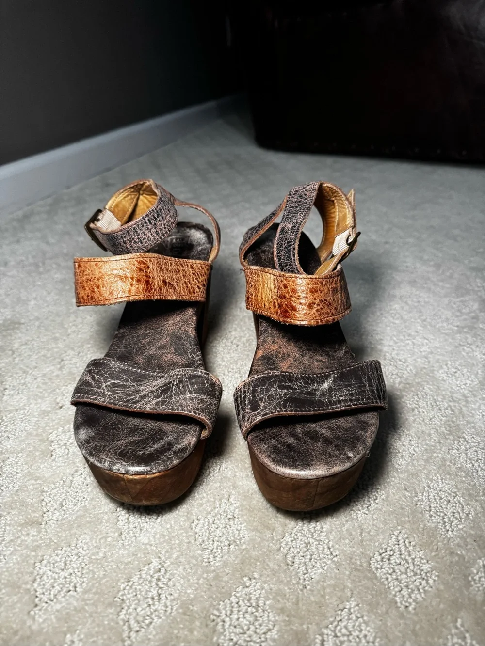Bedstu Leather Platform Sandal with Wood Heel